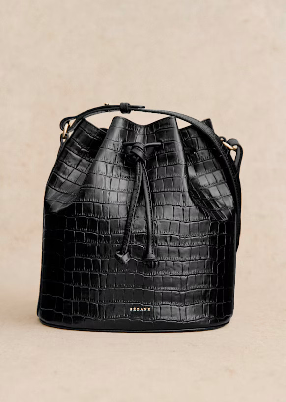Farrow Bag - Black Crocodile Print - Vegetable tanned, crocodile embossed smooth bovine leather -... | Sezane - UK