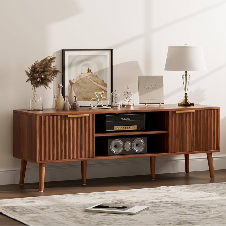 Soporte de TV para sala de estar, centro de entretenimiento moderno de mediados de siglo para tel... | Amazon (US)