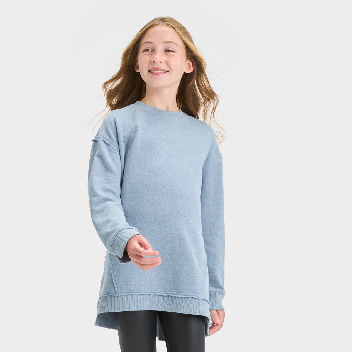 Girls' Oversized Distressed Crewneck Pull-Over Sweatshirt - art class™ | Target
