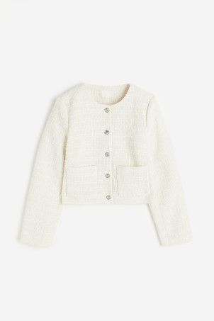 Cropped Bouclé-weave Jacket - Cream - Ladies | H&M US | H&M (US + CA)