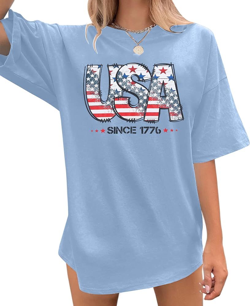 USA Shirt Women American Flag Oversized Shirts 4th of July Memorial Day Gift Tee USA Flag Patriot... | Amazon (US)