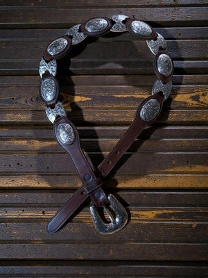 1996 Tony Lama Leather Concho Belt 5297L Brown Silver Engraved Western 26 | eBay US