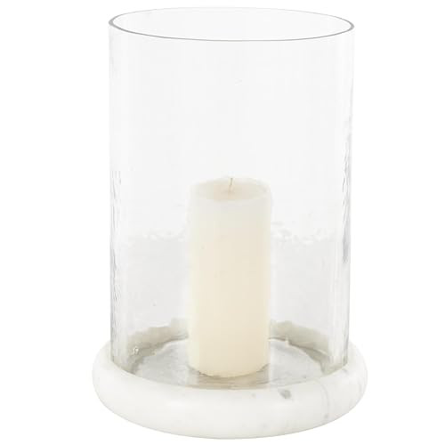 Deco 79 Glass Pillar Candle Holder with White Marble Base, 9" x 9" x 13", Clear | Amazon (US)