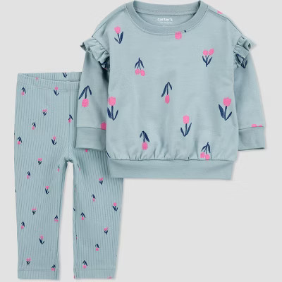 Carter's Just One You®️ Baby Girls' Tulip Top & Bottom Set - Blue/Pink Newborn: Floral Cotton Tunic & Leggings | Target