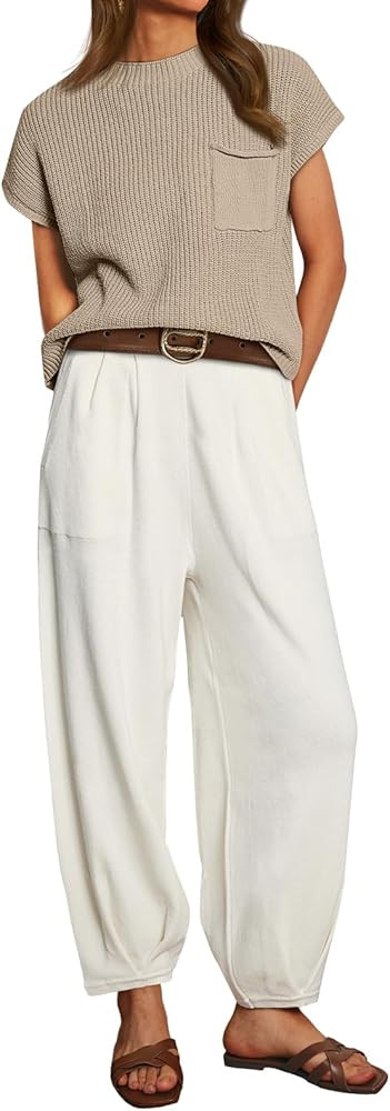 LILLUSORY 2 Piece Outfits For Women Trendy Lounge Sets Cozy Knit Sweater Short Sleeve Fashion Lou... | Amazon (US)