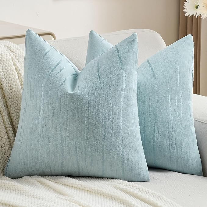 FUTEI Light Blue Chenille Decorative Throw Pillow Covers 18x18 Inch Set of 2,Soft Embossed Stripe... | Amazon (US)