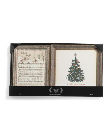 Set Of 2 Silent Night And Merry Christmas Tree Wall Art | TJ Maxx