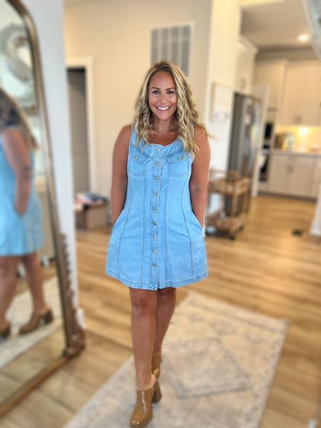 I found the most perfect Fall denim dress! Wearing a size 12 petite in this Madewell Denim Dress. The dress has fully functioning buttons running from top to bottom. Every girl's favorite fashion find - the dress has pockets!! 👏🏻 This dress would pair nicely with either some stylish boots or comfy clogs. For a chillier fall day, I would layer a cozy sweater as outerwear or a long-sleeved bodysuit underneath.

#fallfashion #midsize #boots #outerwear #midsizeoutfitideas Denim dress outfit - dresses - petite dress - size 12 - fall family photos inspo

#LTKmidsize #LTKstyletip