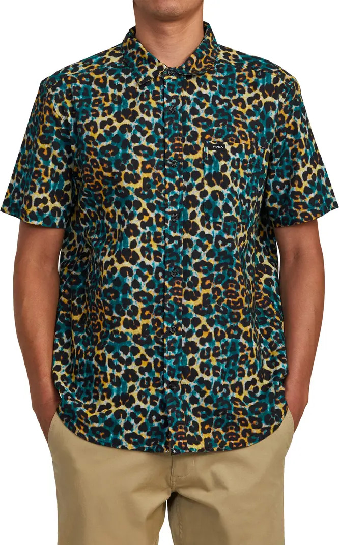 Cheeter Leopard Print Short Sleeve Cotton Button-Up Shirt | Nordstrom