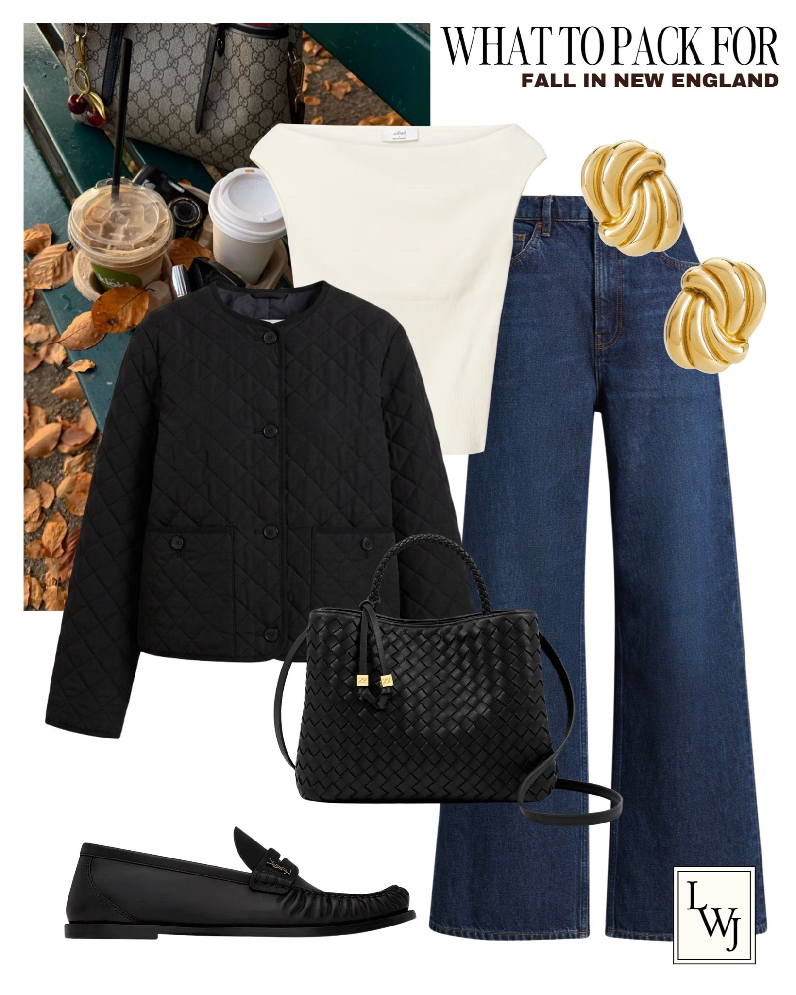 Fall New England outfit inspo 

Fall style / elevated style / autumn outfit / style over 30 / quilted jacket / dressy top / dark blue wide leg jeans / YSL loafers / Katie Loxton purse

#LTKootd #LTKTravel