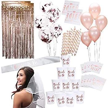 Rose Gold Pink Bachelorette Party Supplies Decorations Kit Balloons, Backdrop, Cups, Straws, Tattoos | Walmart (US)