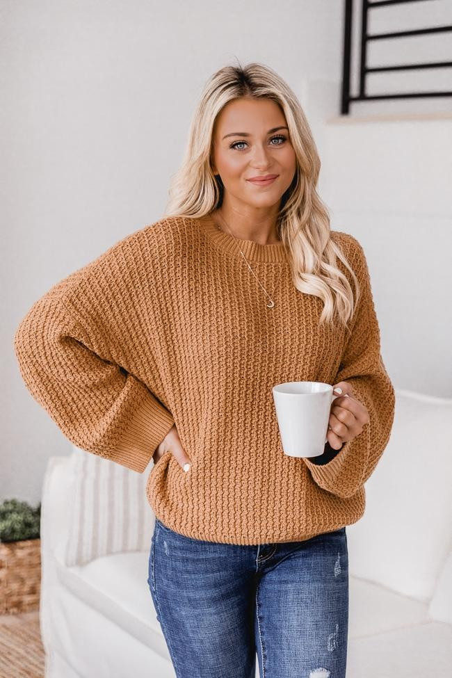 Someday Plans Camel Textured Sweater | The Pink Lily Boutique