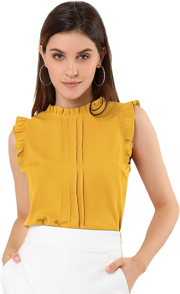 Allegra K Women's Ruffled Business Office 1950s Vintage Sleeveless Work Blouses Top | Amazon (US)