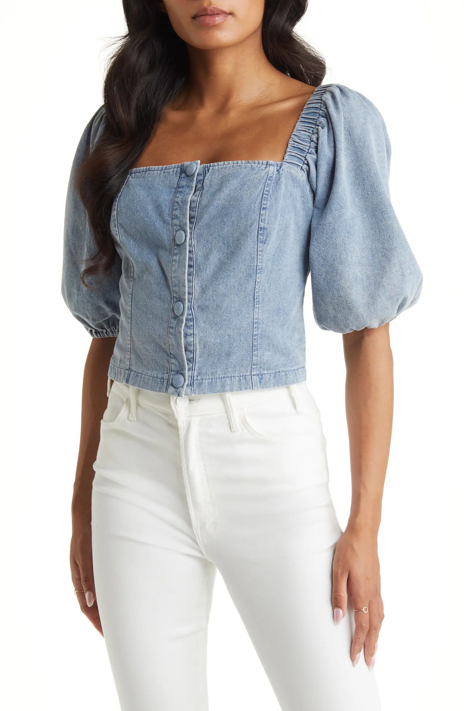 VICI Collection Puff Sleeve Denim Top | Nordstrom | Nordstrom