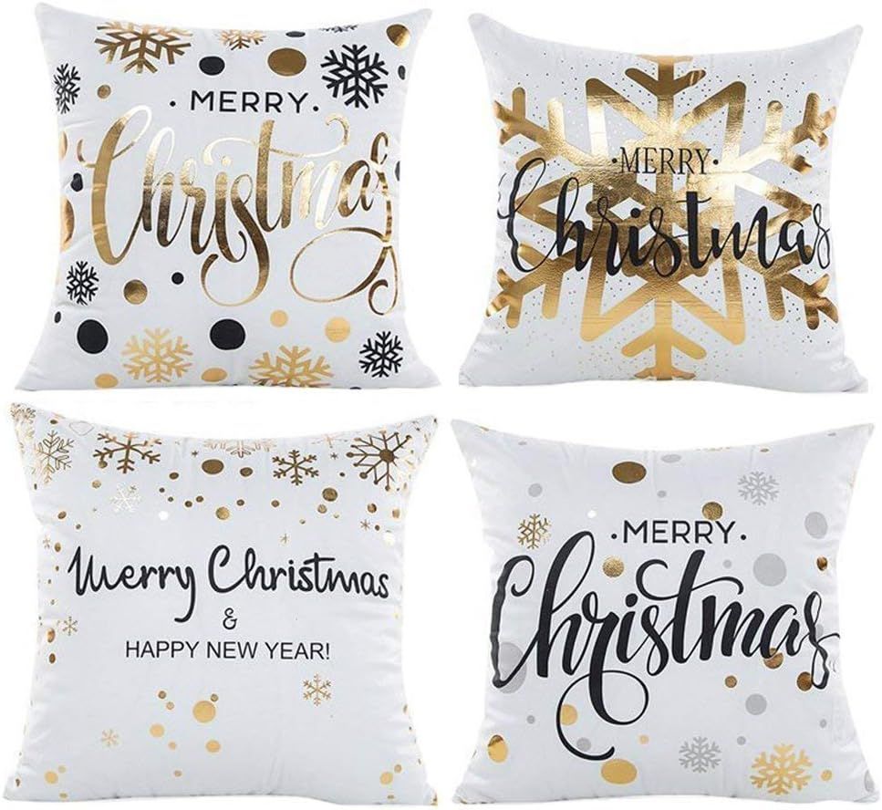 Wiwaplex Christmas Pillow Covers 4 PCS, Gold Stamping Snowflakes Merry Christmas Decorative Throw... | Amazon (US)