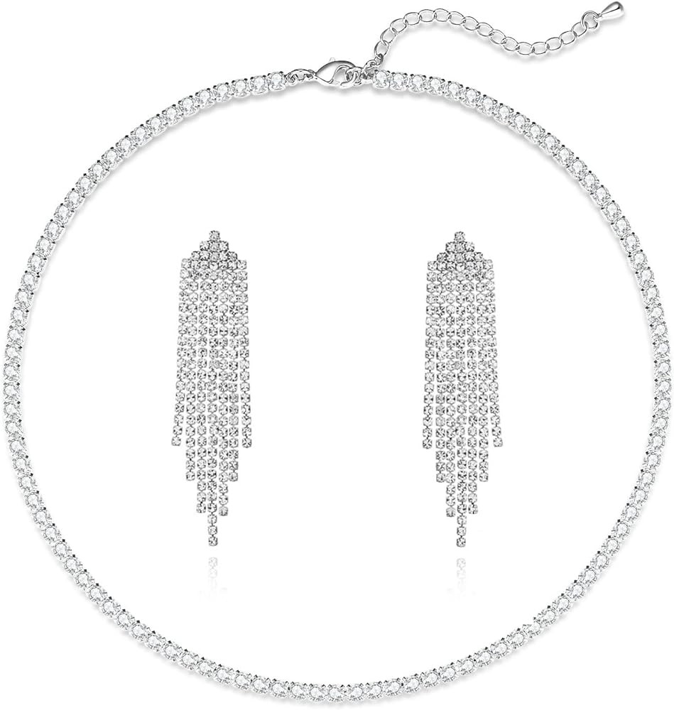 Luxval Rhinestone Earrings Dangling for Women Sparkly Silver Dangle Earrings Girls Long Chandelie... | Amazon (US)