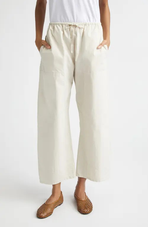 LESET Kyoto Cotton Drawstring Utility Crop Pants in Chalk at Nordstrom, Size Large | Nordstrom