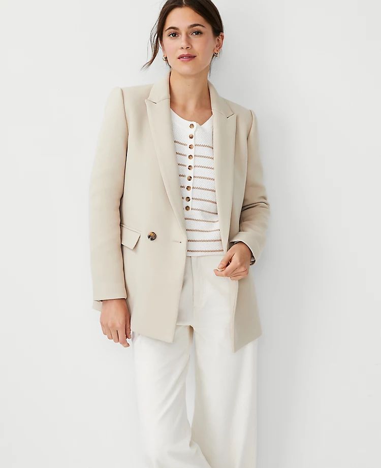 The Relaxed Double Breasted Long Blazer in Twill | Ann Taylor (US)