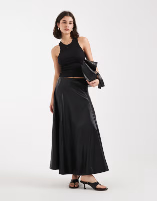 ASOS DESIGN faux leather seam and volume detail midi skirt in black | ASOS (Global)
