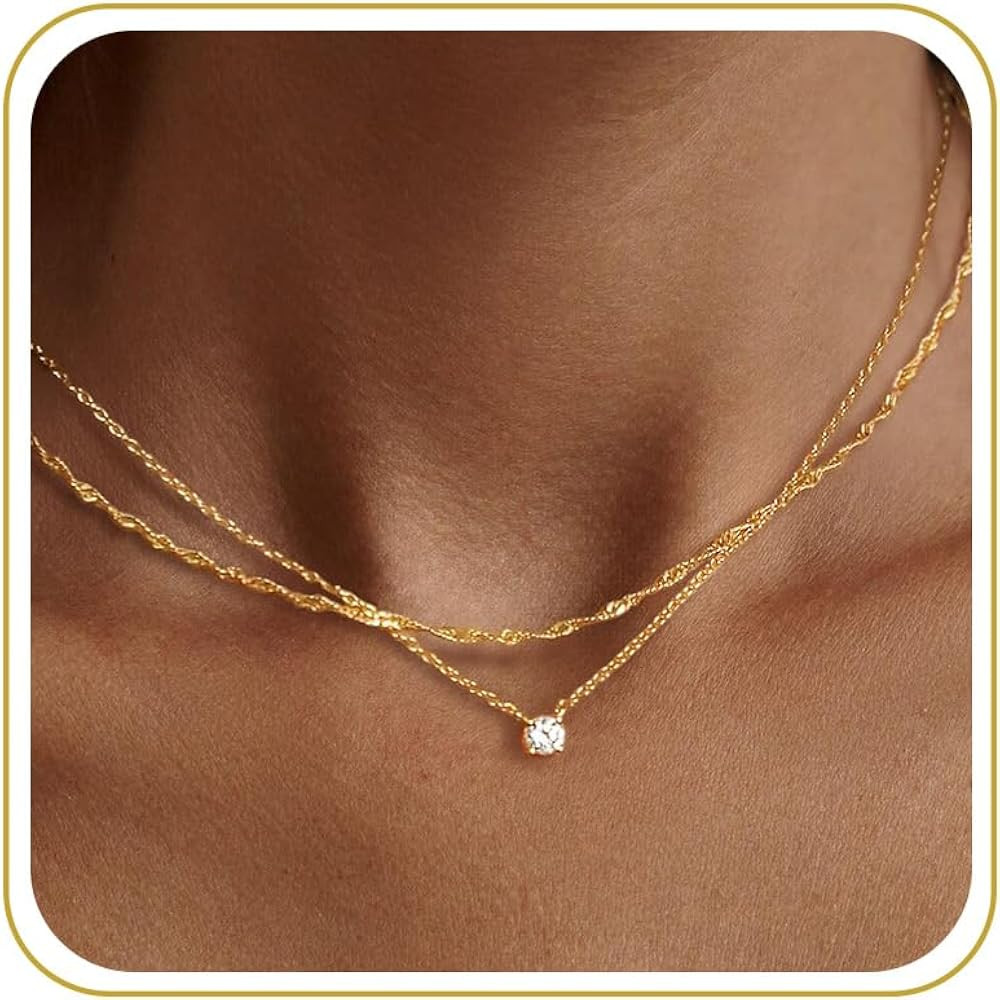 Tewiky Dainty 14k Gold Plated/Silver Cubic Zirconia Necklaces for Women, Simple CZ Jewelry Neckla... | Amazon (US)