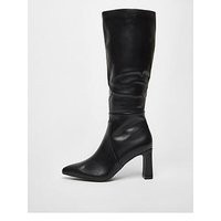 Quiz Black Faux Leather Knee High Boots, Black, Size 6, Women | Very (UK)