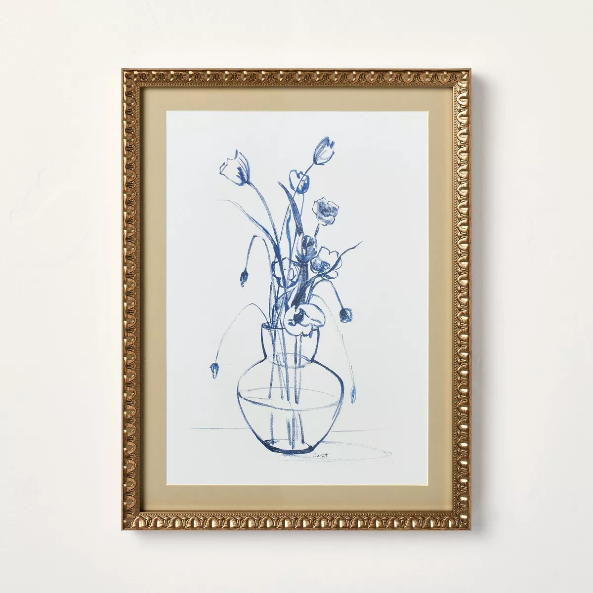 12"x16" Blue Floral Art Sketch Framed Wall Art - Hearth & Hand™ with Magnolia | Target