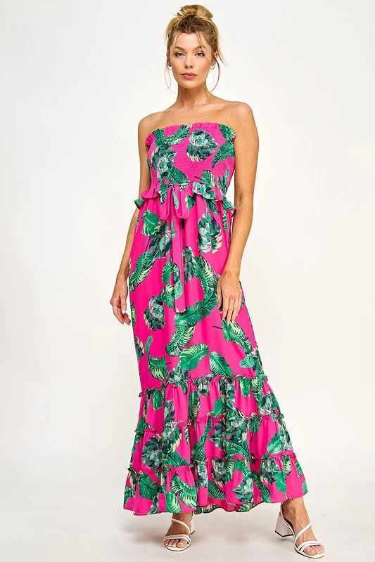 Fuchsia Tropical Maxi Dress | Peppered with leopard