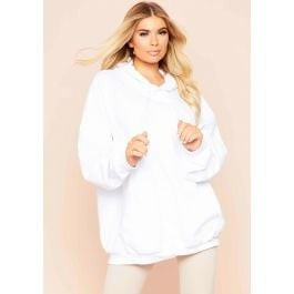 Vickie White Oversized Drawstring Hoodie | Missy Empire (UK)