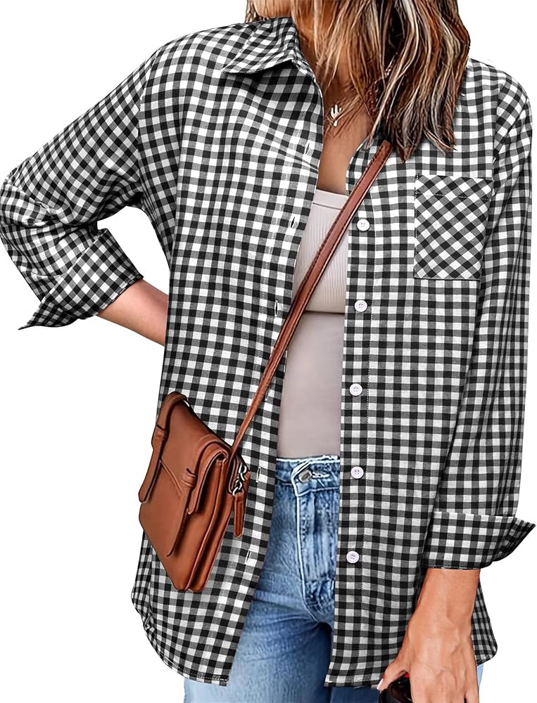 Zeagoo Long Sleeve Plaid Shirt for Women Button Down Shirts Buffalo Shackets Business Casual Blou... | Amazon (US)