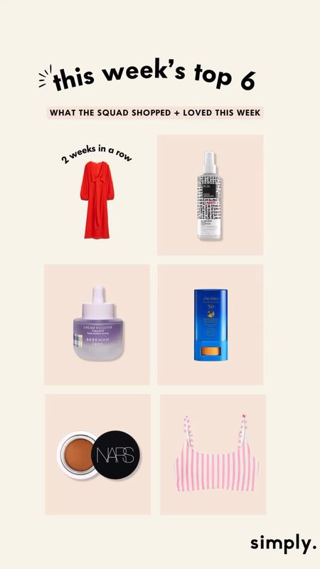 These are the top 6 products our squad shopped & loved this week! ✨

H&M crinkled tie detail red dress, IGK Good Behavior 4-in-1 Prep Spray, Beekman 1802  serum, Shiseido sunscreen, Nars concealer, Old Navy scoop-neck swim top

- ulta sale, travel essentials, makeup & skincare, hairstyle, women dress



#LTKswim #LTKbeauty #LTKtravel