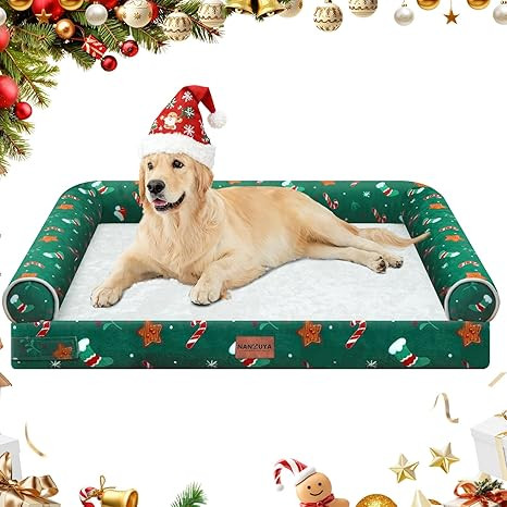 Large Dog Bed Orthopedic Washable: Christmas Pattern Big Dogs Beds with Bolster Puppy Sofa Couch ... | Amazon (US)