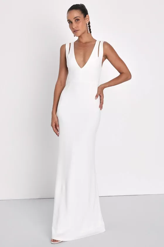 White Satin Dress - Halter Maxi Dress - Backless Column Dress - Lulus