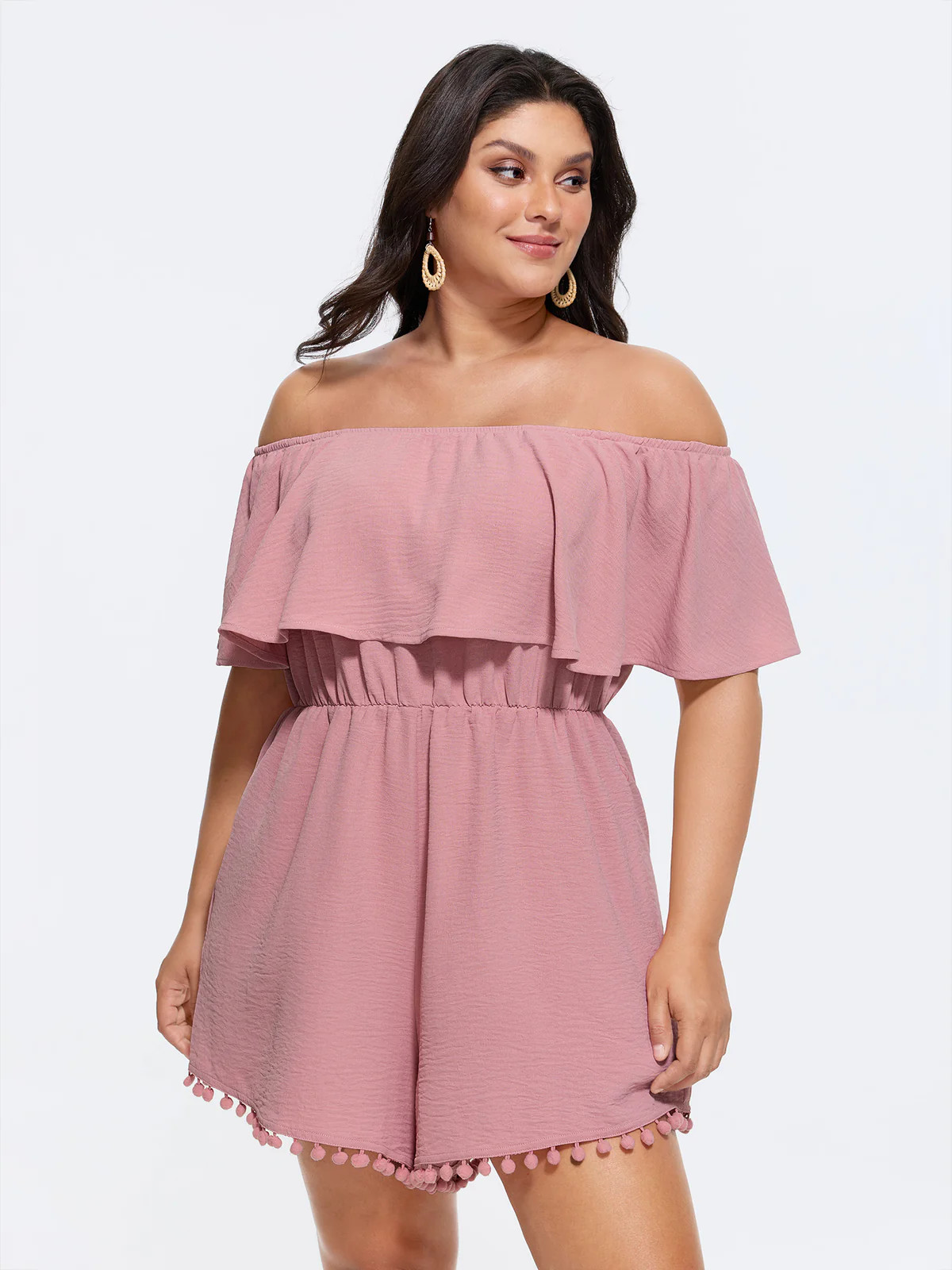 Off-Shoulder Tassel Hem Romper | Bloomchic