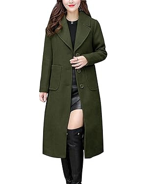 chouyatou Women's Big Notch Lapel Single Breasted Mid-Long Wool Blend Coat | Amazon (US)