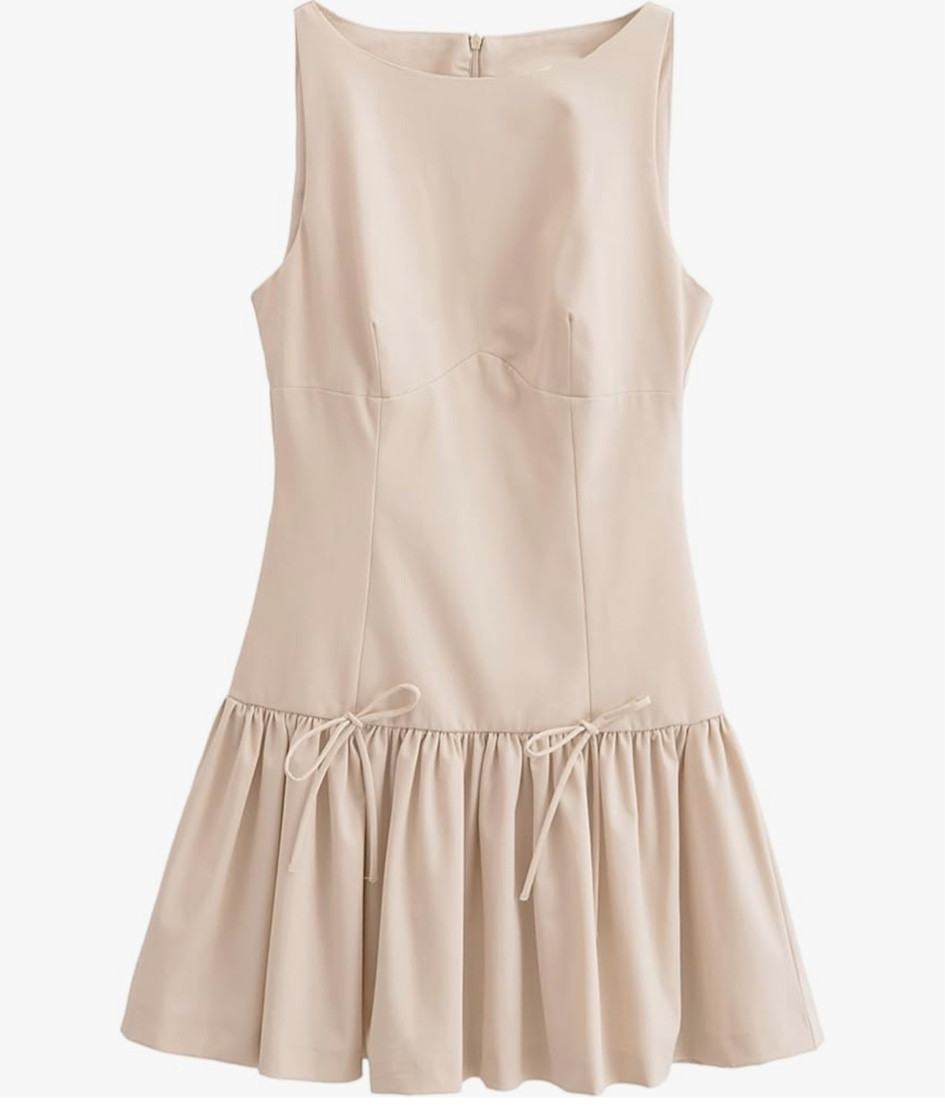 Womens Sleeveless Pleated Dress Girdling A Line Solid Color Pullover Round Neck Bow Zipper Back Mini Dress

#LTKHoliday #LTKCyberWeek #LTKGiftGuide