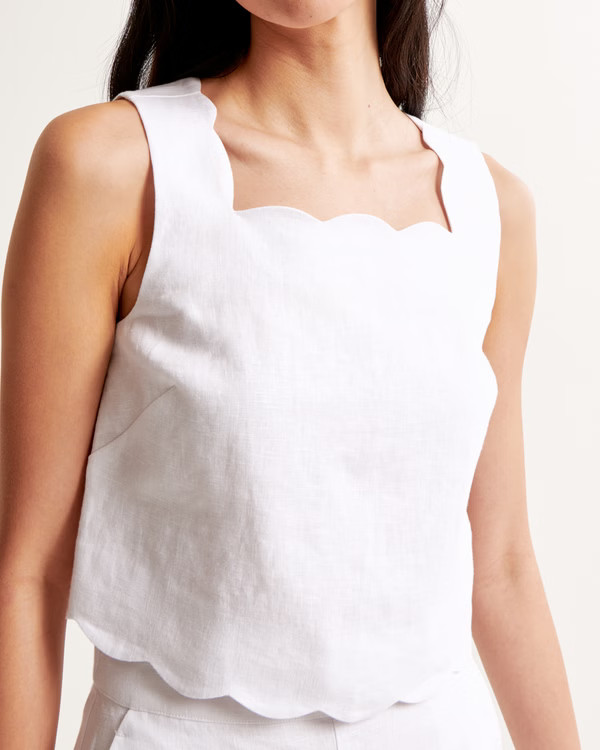 Premium Linen Scalloped Midi Dress | Abercrombie & Fitch (US)
