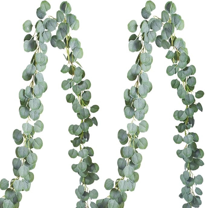 2 Pack 6.5 Feet Eucalyptus Garland,Artificial Silver Dollar Eucalyptus Leaves Greenery Garland Wr... | Amazon (US)