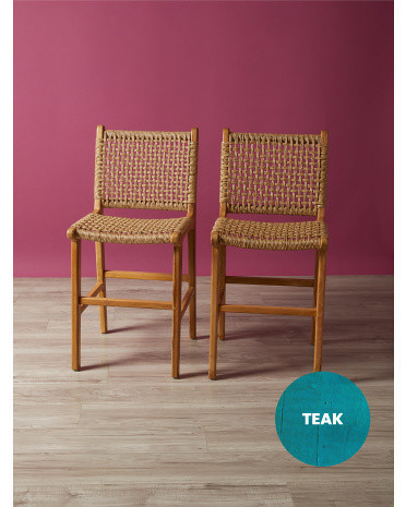2pk 38in Zaiden Solid Teak And Seagrass Counter Stool Set | HomeGoods