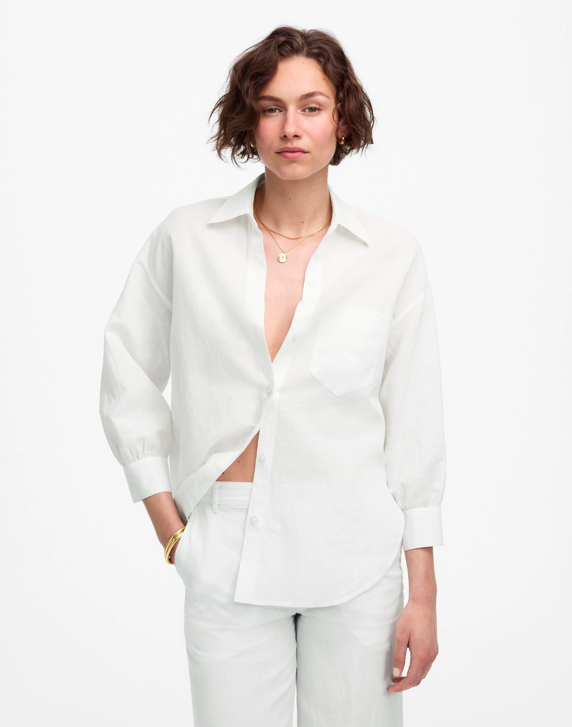 Shirred Button-Up Shirt in Linen-Cotton | Madewell