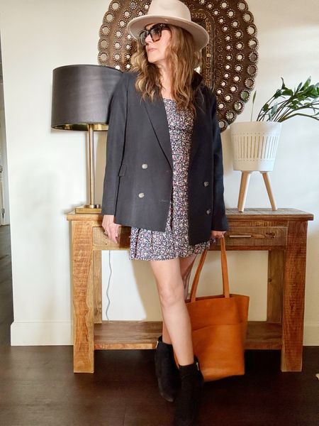 Today’s casual Friday work outfit.  Whatever you want to wear, just put an oversize blazer over it and voila- professionalism.  A mini print dress transitions to spring. 

#LTKitbag #LTKover40 #LTKstyletip