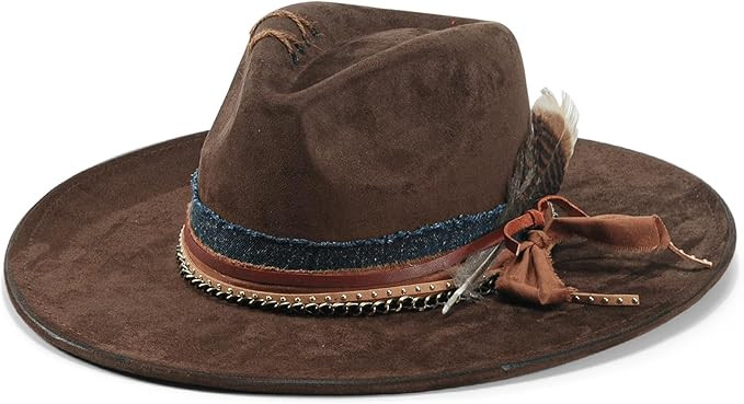 Wide Brim Fedora Hat Mens Women Felt Panama Hats Dress Up Handmade | Amazon (US)