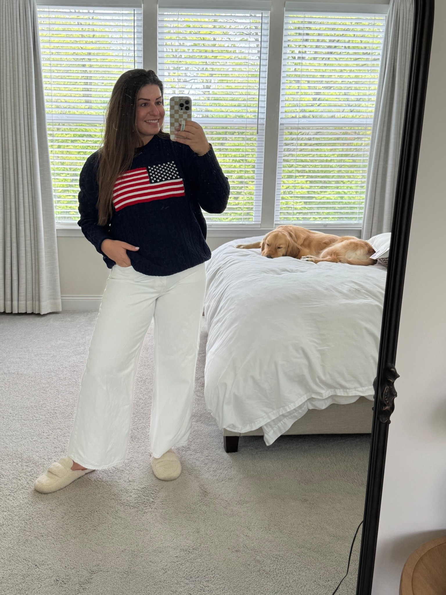 The perfect sweater for Memorial Day or the Fourth of July! Wearing a size L here, but going to size down to a M for a more comfortable fit 

#LTKMidsize #LTKSeasonal #LTKootd