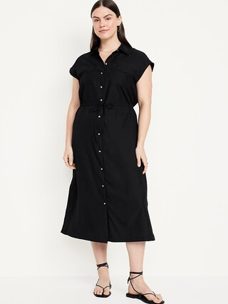 Waist-Defined Utility Midi Shirt Dress | Old Navy (US)