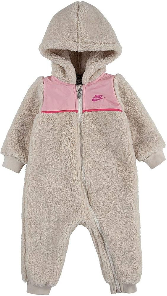 Nike Baby Girl Sherpa Fleece Hooded Coverall (Light Orewood(06H118-X27)/Pink, 6 Months) | Amazon (US)