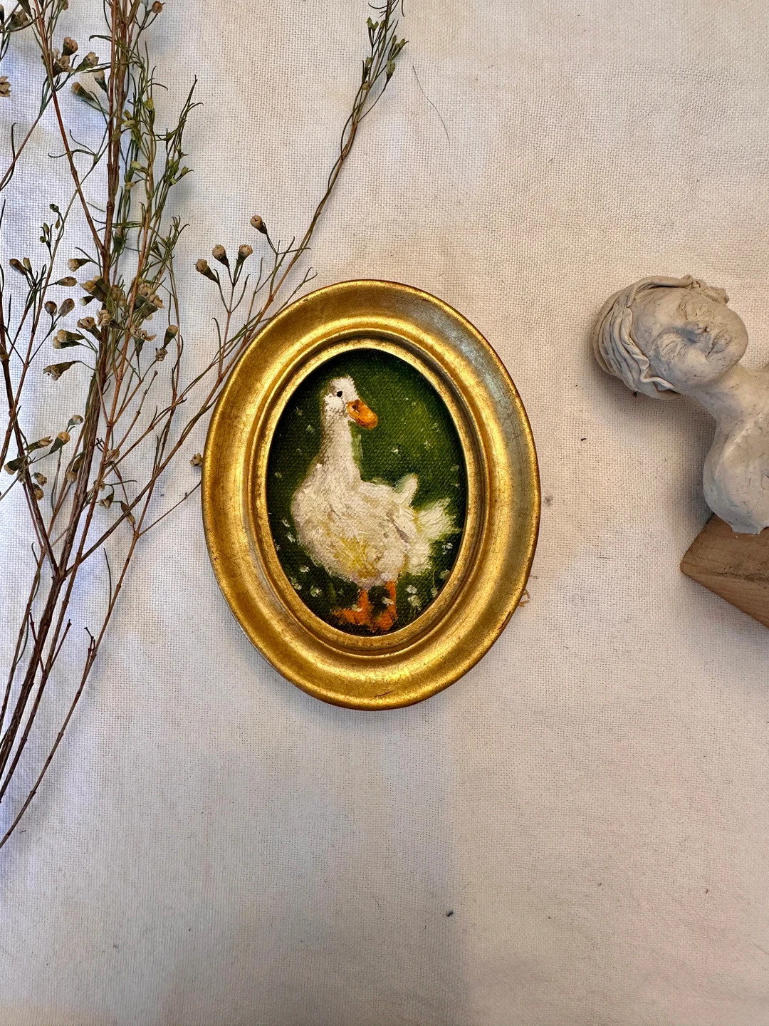 Framed Vintage Tiny Duck Original Oil Painting, Wall Art With Golden Frame, Authentic Interior De... | Etsy (US)