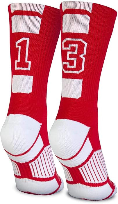 ChalkTalkSPORTS Custom Team Number Socks - Red Athletic Mid-Calf | Amazon (US)