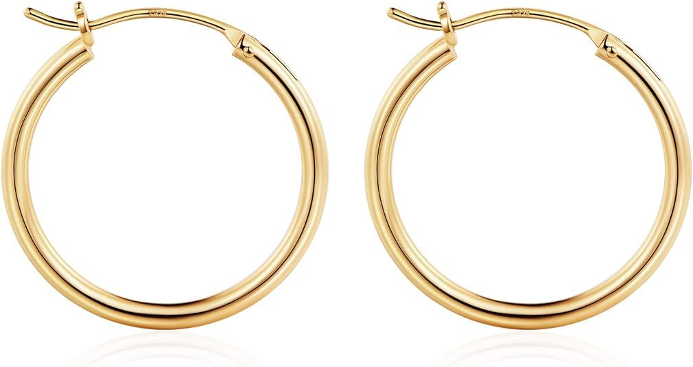 Gold Hoop Earrings for Women, 14K Gold Plated 925 Sterling Silver Post Hypoallergenic Hoops Earri... | Amazon (US)