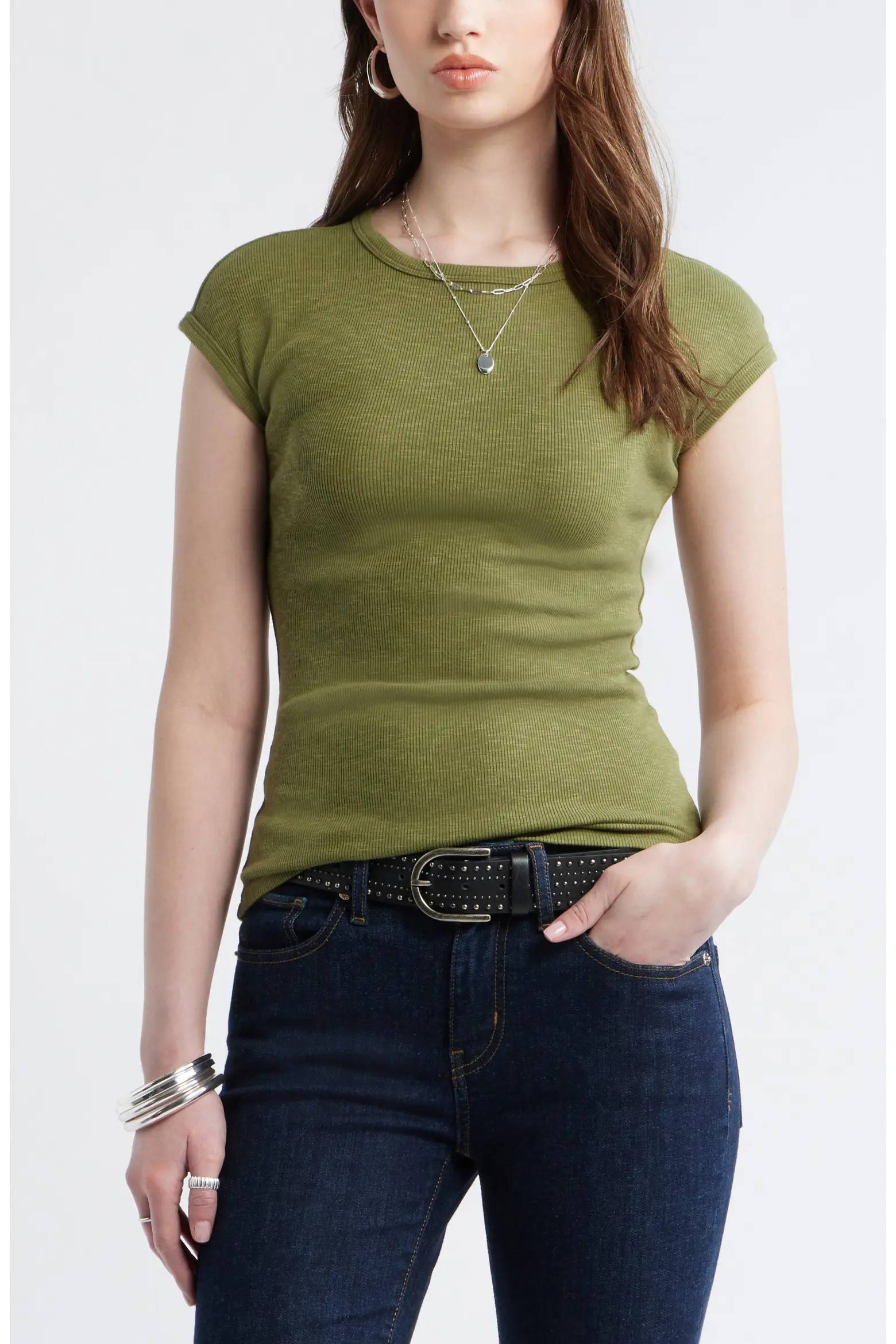 Cap Sleeve Stretch Cotton & Modal Rib T-Shirt (Women) | Nordstrom | Nordstrom