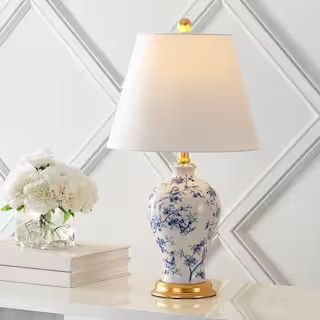 JONATHAN Y Grace 24 in. Blue/White Floral Classic LED Table Lamp JYL3009B - The Home Depot | The Home Depot
