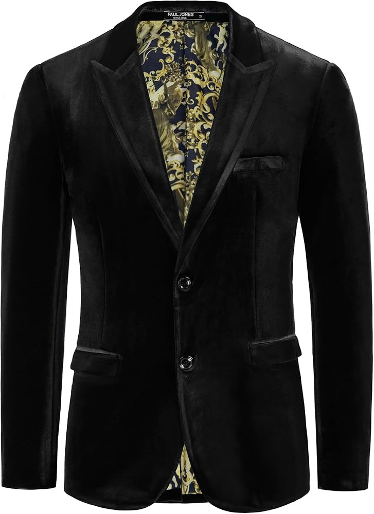 PJ PAUL JONES Mens Velvet Blazer Jacket Two Button Sport Coat Solid Suit Jackets for Dinner Prom ... | Amazon (US)